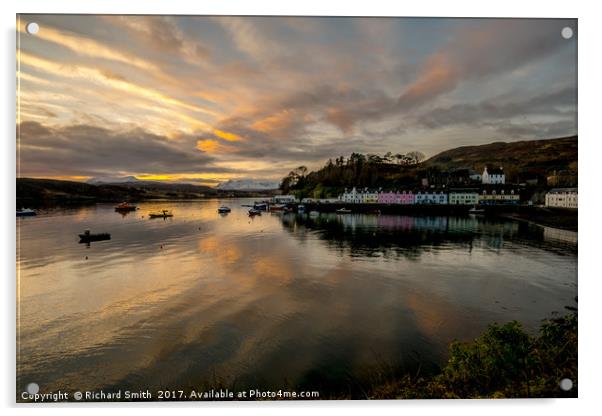 Banded cloud highlights Portree pier Acrylic by Richard Smith