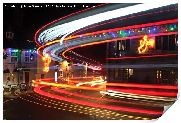 Christmas light trails Print by Mike Streeter
