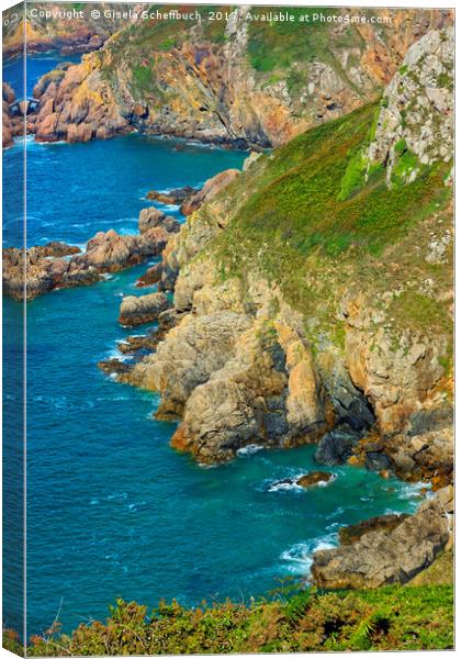 Guernsey Cliffs - Second Version Canvas Print by Gisela Scheffbuch