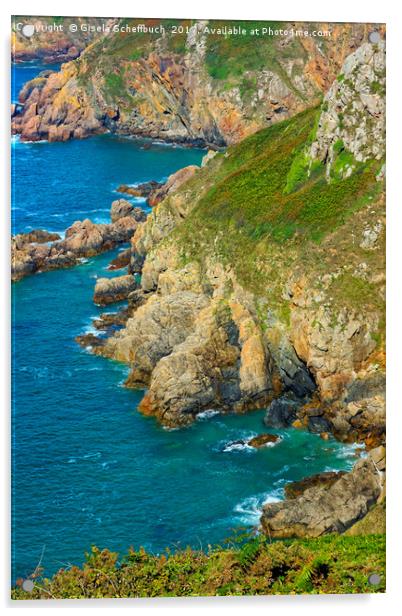 Guernsey Cliffs - Second Version Acrylic by Gisela Scheffbuch