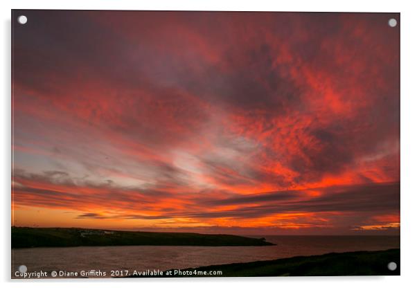 Sunset over Crantock Beach Acrylic by Diane Griffiths
