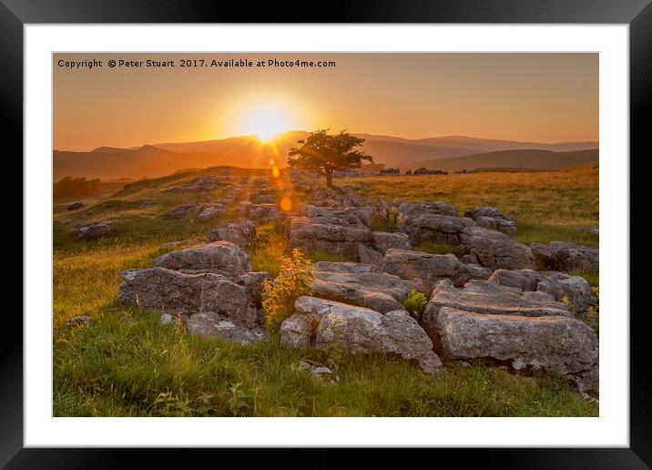 Sunset over Winskill Stones at Langcliffe, Yorkshi Framed Mounted Print by Peter Stuart