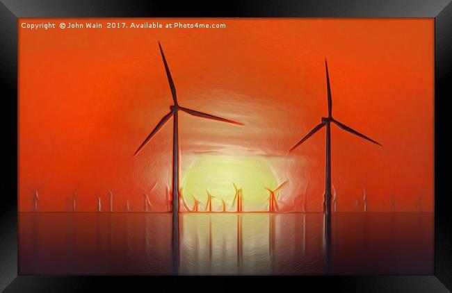 Windmills on the Sunset (Digital Art) Framed Print by John Wain