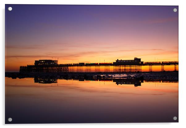 Worthing Pier Sunset Acrylic by Phil Clements