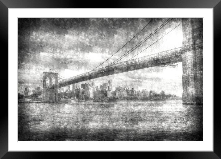 Brooklyn Bridge Vintage  Framed Mounted Print by David Pyatt