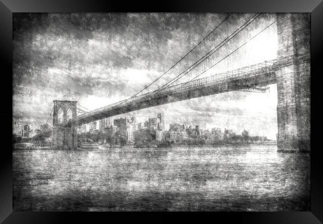 Brooklyn Bridge Vintage  Framed Print by David Pyatt