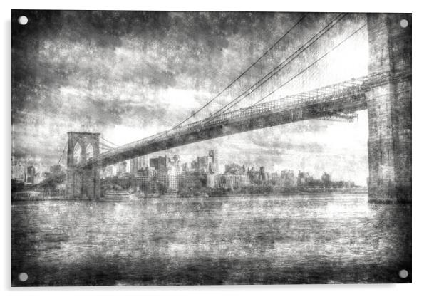 Brooklyn Bridge Vintage  Acrylic by David Pyatt