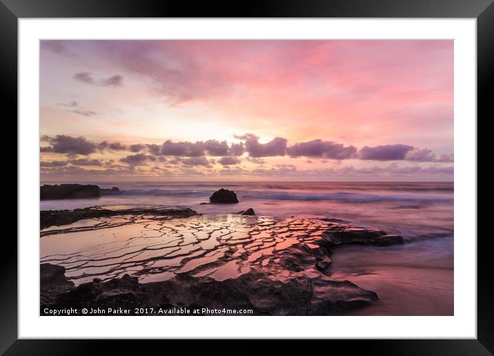 Brain Rock Sunset, Surfers Beach, El Cotillo Framed Mounted Print by John Parker