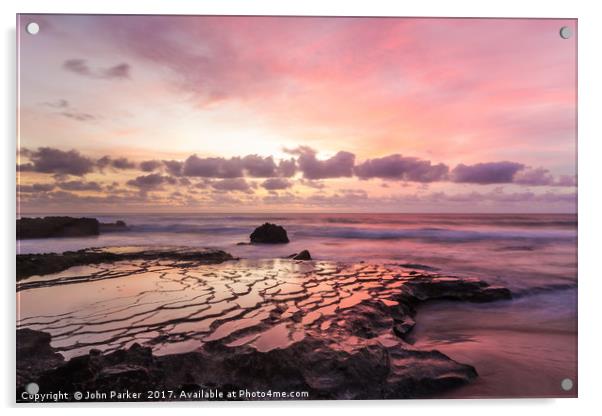Brain Rock Sunset, Surfers Beach, El Cotillo Acrylic by John Parker