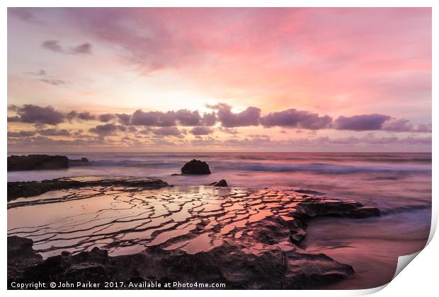 Brain Rock Sunset, Surfers Beach, El Cotillo Print by John Parker