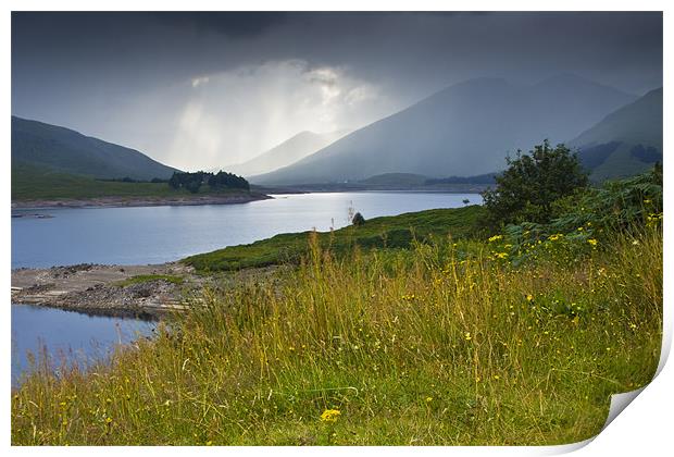 Scottish landscape with grey clouds Print by Gabor Pozsgai