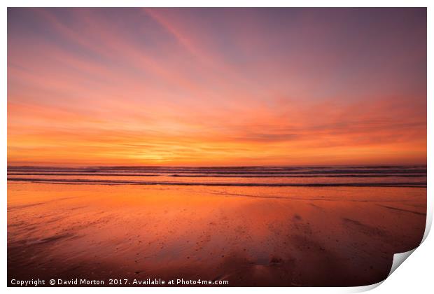 Sunset over Croyde Bay Print by David Morton