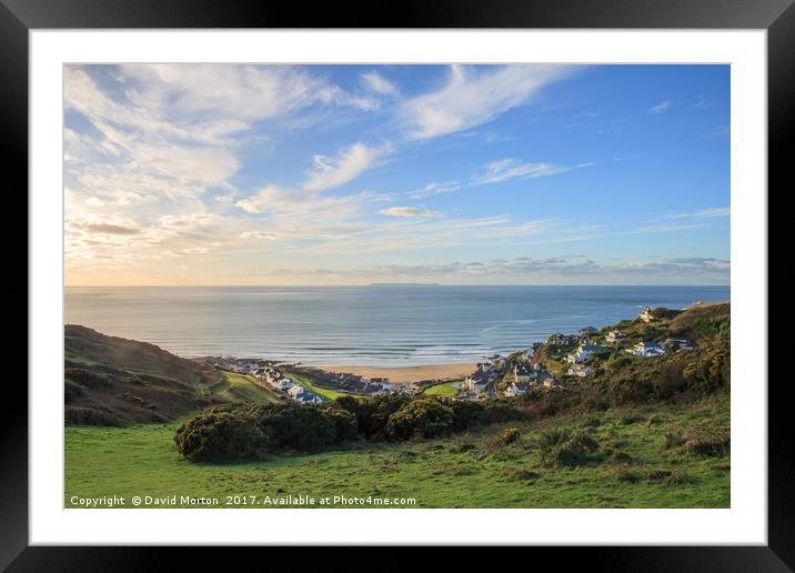 Grunta Beach and Lundy Island from Morthoe Framed Mounted Print by David Morton