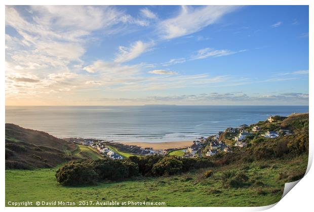 Grunta Beach and Lundy Island from Morthoe Print by David Morton