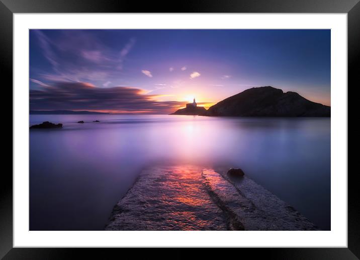 Mumbles lighthouse at dawn Framed Mounted Print by Leighton Collins