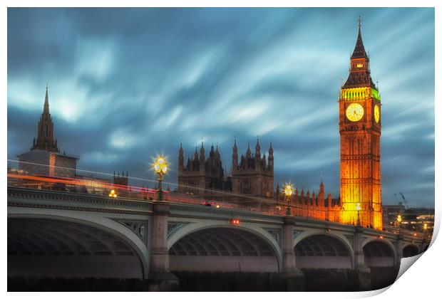 Big Ben and Westminster bridge Print by Leighton Collins