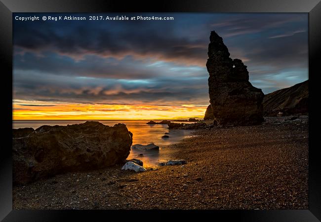 Seaham Chemical Beach Sunrise Framed Print by Reg K Atkinson