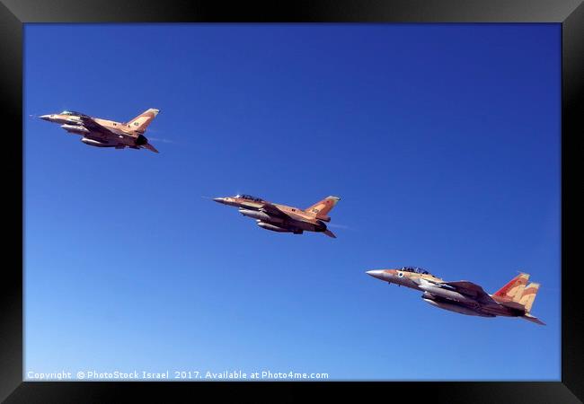 2 F16 and one F15 Israeli Air Force fighter jets Framed Print by PhotoStock Israel