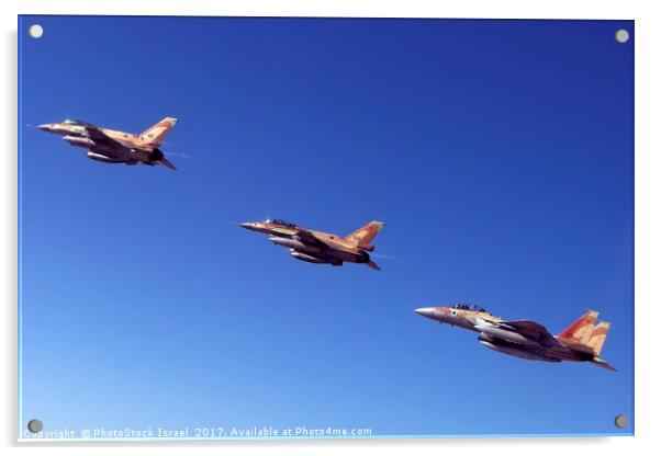 2 F16 and one F15 Israeli Air Force fighter jets Acrylic by PhotoStock Israel