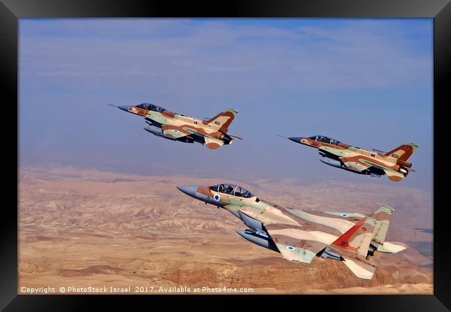 2 F16 and one F15 Israeli Air Force fighter jets Framed Print by PhotoStock Israel