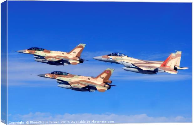 2 F-16 and one F-15 IAF fighter jets Canvas Print by PhotoStock Israel