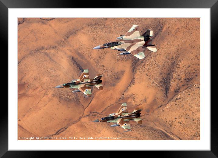 2 F16 and one F15 Israeli Air Force fighter jets Framed Mounted Print by PhotoStock Israel