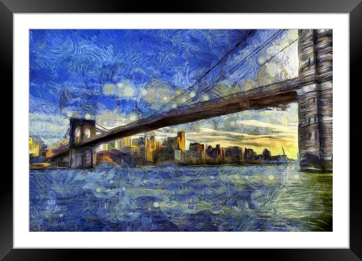 Brooklyn Bridge Van Gogh Framed Mounted Print by David Pyatt