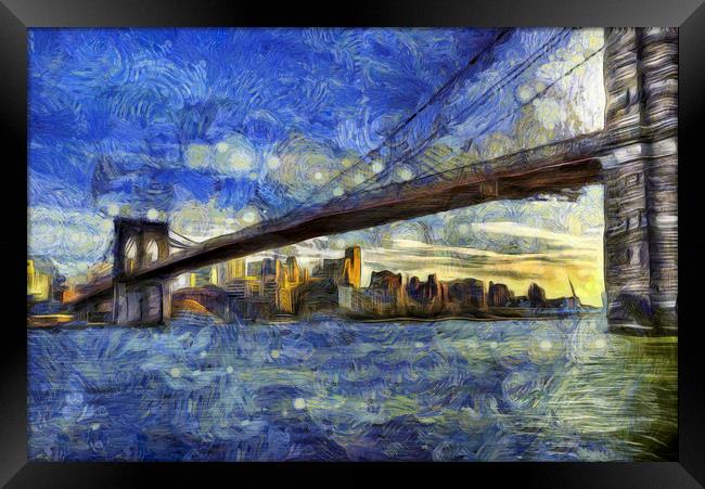 Brooklyn Bridge Van Gogh Framed Print by David Pyatt