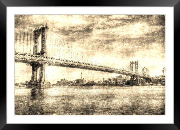 Manhattan Bridge Vintage Framed Mounted Print by David Pyatt