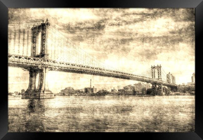 Manhattan Bridge Vintage Framed Print by David Pyatt