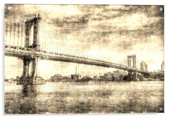 Manhattan Bridge Vintage Acrylic by David Pyatt