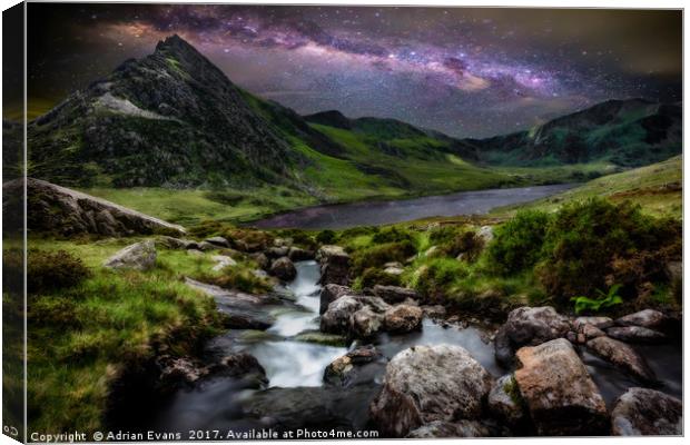 Tryfan Mountain by Starlight Canvas Print by Adrian Evans