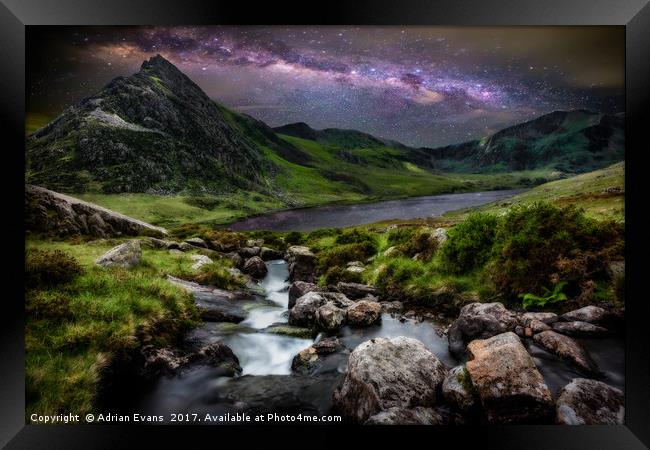 Tryfan Mountain by Starlight Framed Print by Adrian Evans