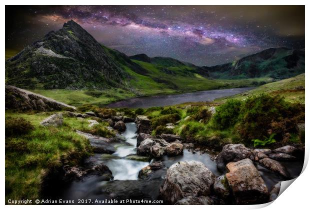Tryfan Mountain by Starlight Print by Adrian Evans