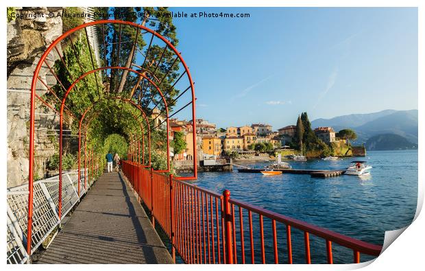 Walk of love in Varenna, Italy overlooking Lake Co Print by Alexandre Rotenberg