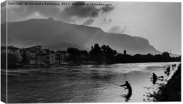 Fishermen in Lake Garlate, Italy Canvas Print by Alexandre Rotenberg