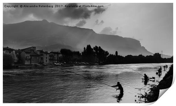 Fishermen in Lake Garlate, Italy Print by Alexandre Rotenberg