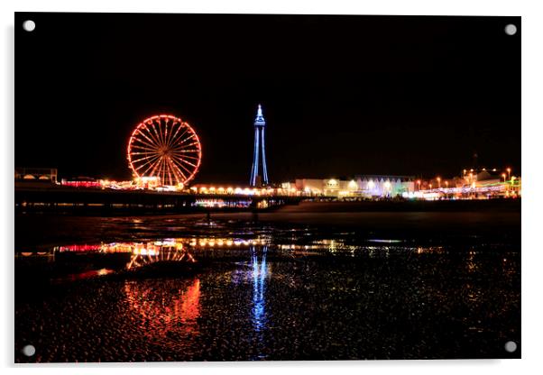 Blackpool tower at night Acrylic by chris smith
