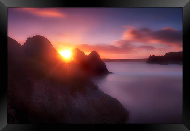 Three Cliffs Bay sunset Framed Print by Leighton Collins