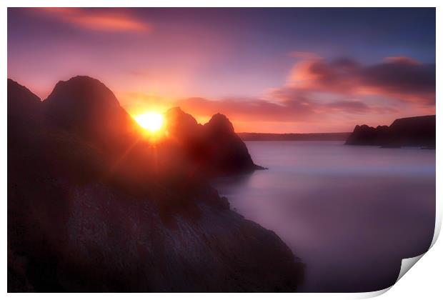 Three Cliffs Bay sunset Print by Leighton Collins