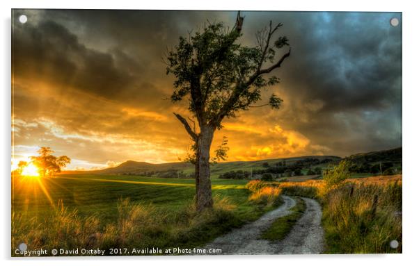 Sun setting over Embsay Acrylic by David Oxtaby  ARPS