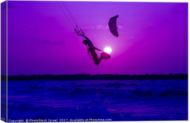 Kite surfing at sunset Canvas Print by PhotoStock Israel
