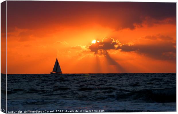 Mediterranean Sun Set and sailboat Canvas Print by PhotoStock Israel