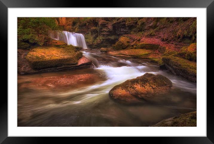 Waterfall on The Upper Clydach River in Pontardawe Framed Mounted Print by Leighton Collins