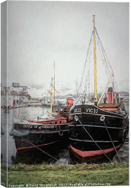   Puffer and Tug at Crinan Canal                   Canvas Print by David Mccandlish