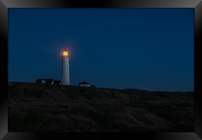 Hirtshals lighthouse at night Framed Print by Thomas Schaeffer