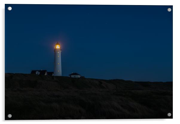 Hirtshals lighthouse at night Acrylic by Thomas Schaeffer