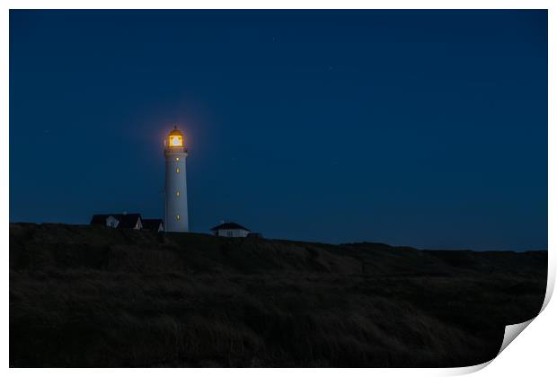 Hirtshals lighthouse at night Print by Thomas Schaeffer