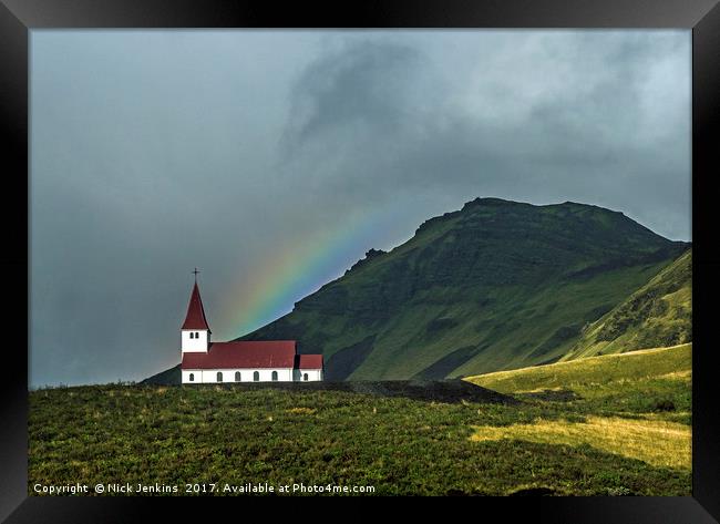 Vik Church and Rainbow Iceland Framed Print by Nick Jenkins