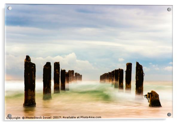 Poles in the sea, long exposure Acrylic by PhotoStock Israel